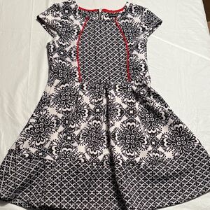 My Michelle Black and White Patterned Kids Dress with Red Trim